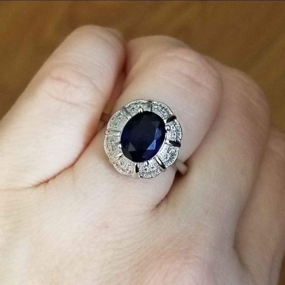 New 925 Silver Oval Cut Blue Sapphire Diamond Ring for Women - Picture 8 of 8